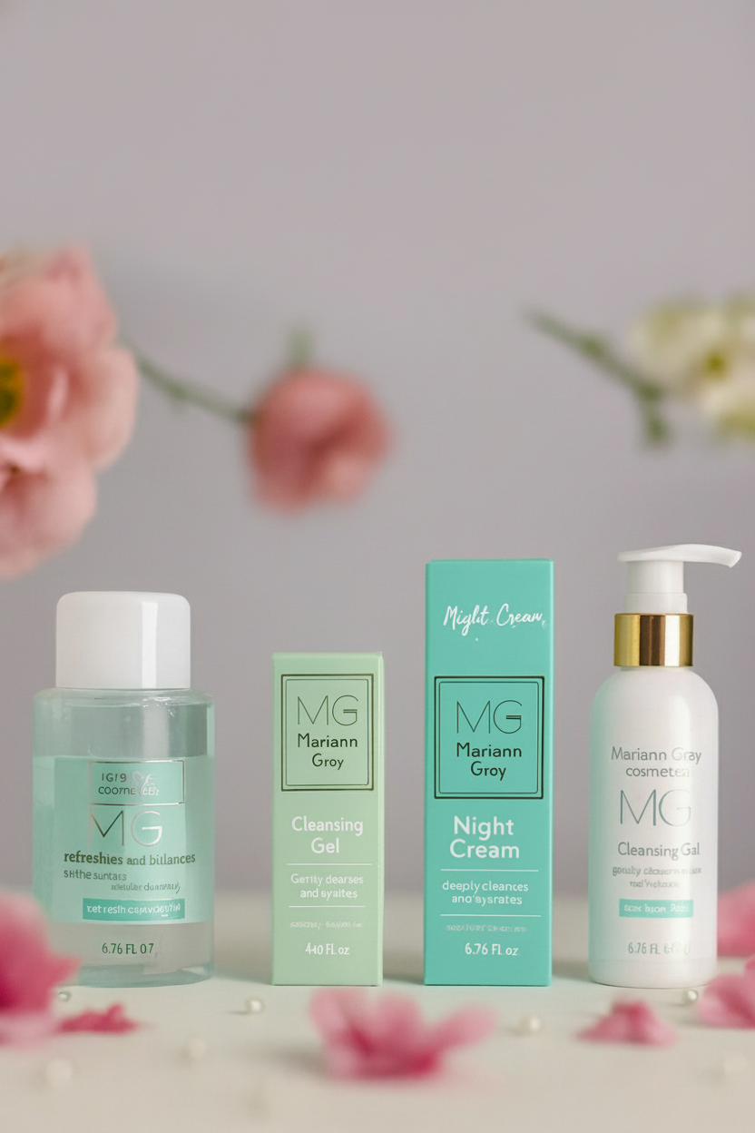 Skincare Gift Set – Night Cream, Makeup Base, Toner & Cleansing Gel (4 pcs)